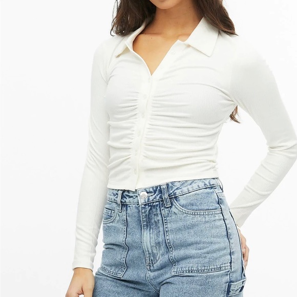 Bluenotes Long Sleeve Button-Up Top With Collar - Picture 1 of 4